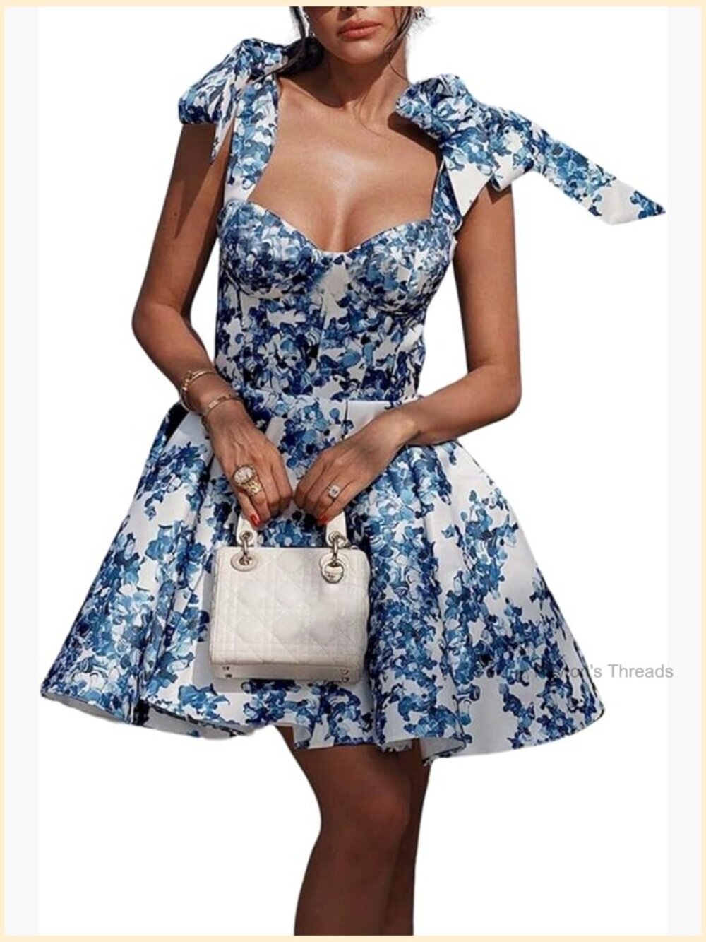 Sleeveless Floral Mini Dress - A-Line Backless Puffy Vacation Dress